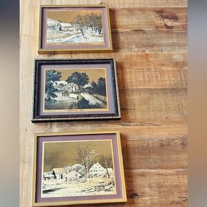 3 1970’s MCM Gold-Foil Currier and Ives Prints. Seasons | Lithographs